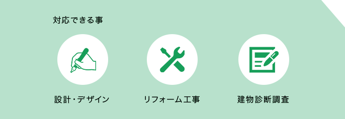 対応できること 設計・デザイン リフォーム工事 建物診断調査